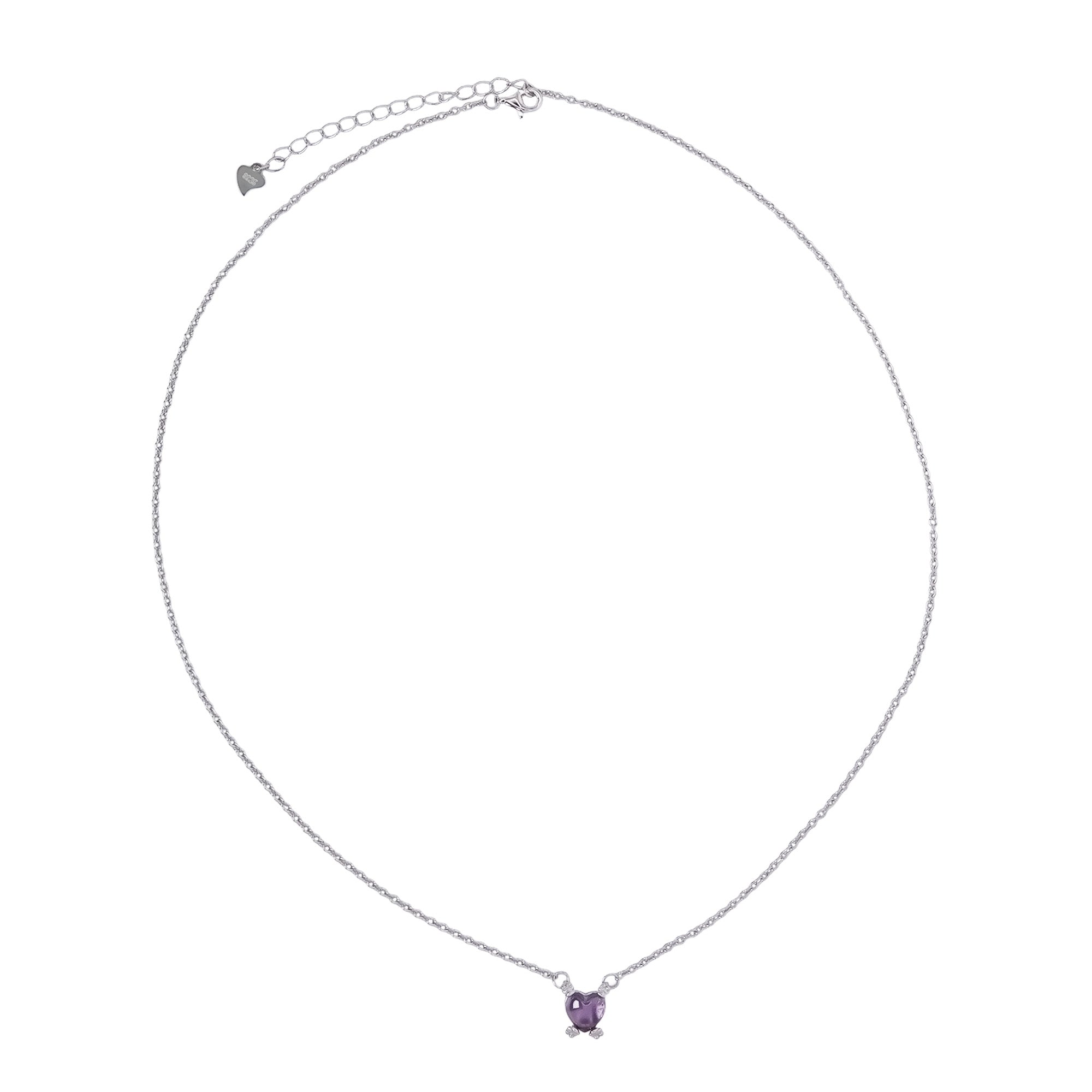 Collar Osos 1:1 Corazón Cuarzo Morado Plata .925 con Baño de Rodio