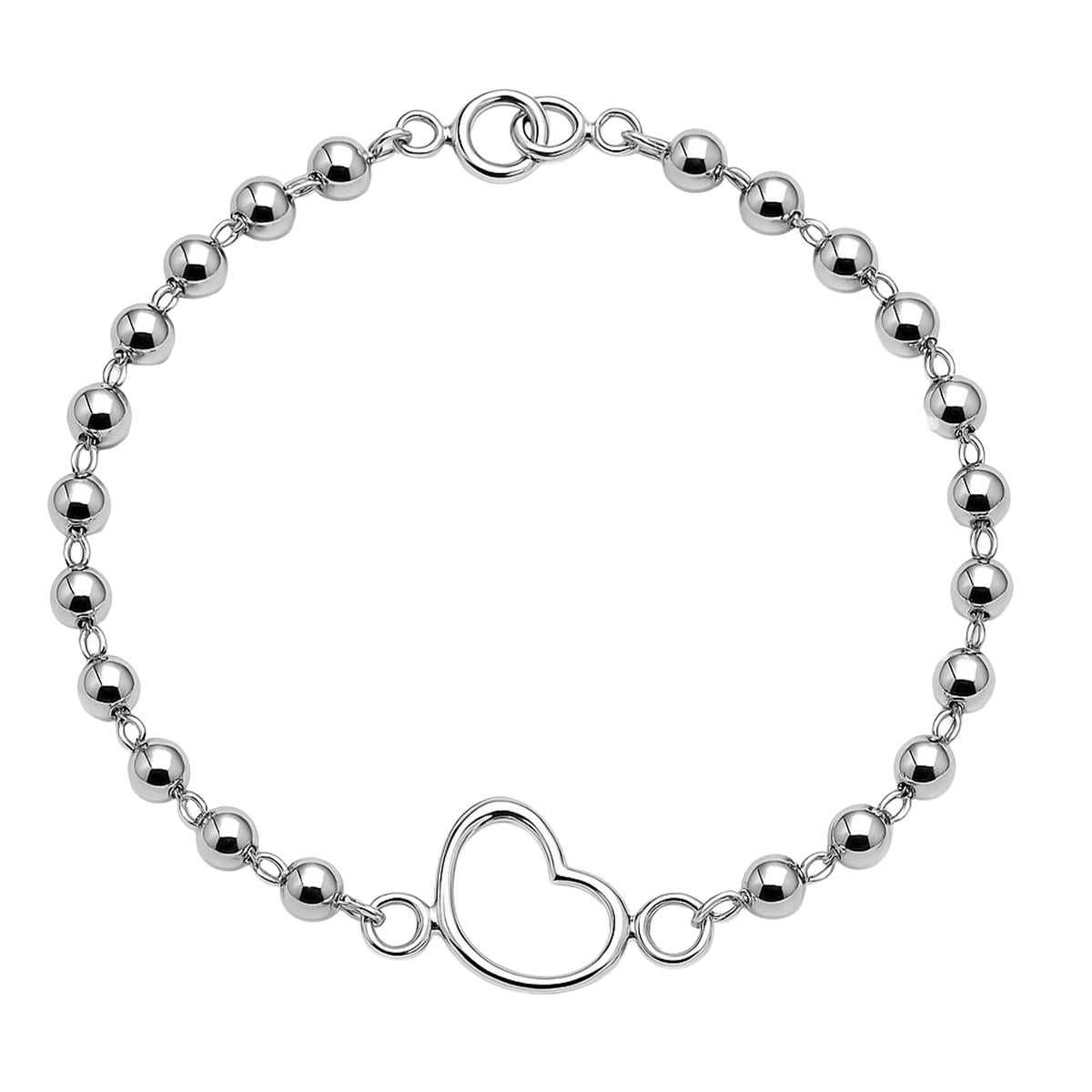 Pulsera Silueta de Corazon con Bolitas Lisas Plata .925