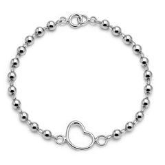 Pulsera Silueta de Corazon con Bolitas Lisas Plata .925