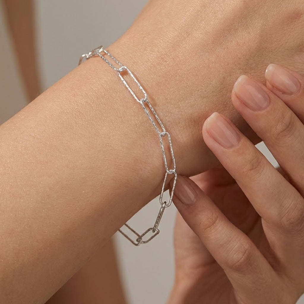Pulsera Paper Clip Diamantado 4 mm Plata .925
