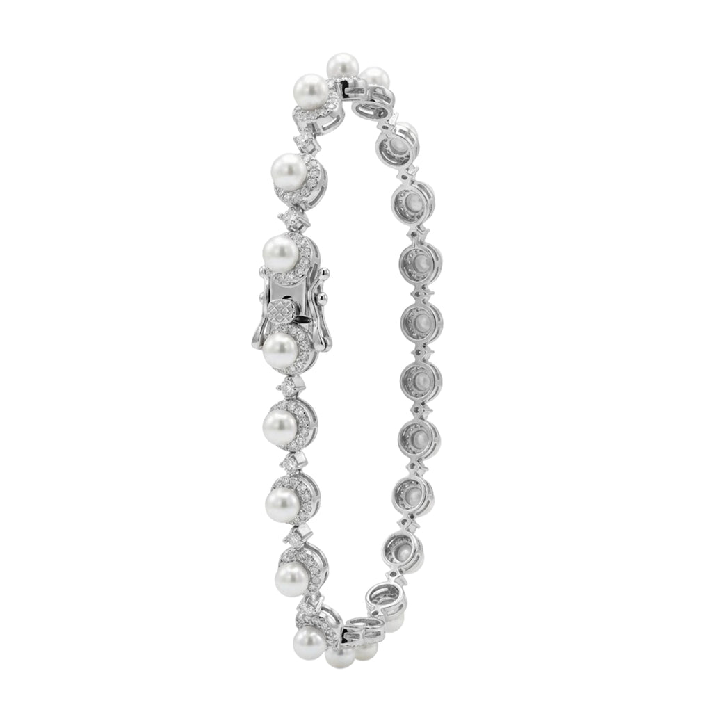 Pulsera Perla Natural con Circonias y Micro Circonias Plata .925 con Baño de Rodio