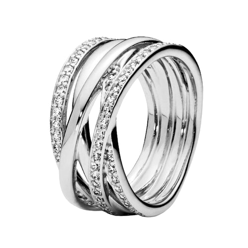 Anillo Inspirado Pan 1.1 Ancho con Multi Líneas Lisas y Circonias Plata .925