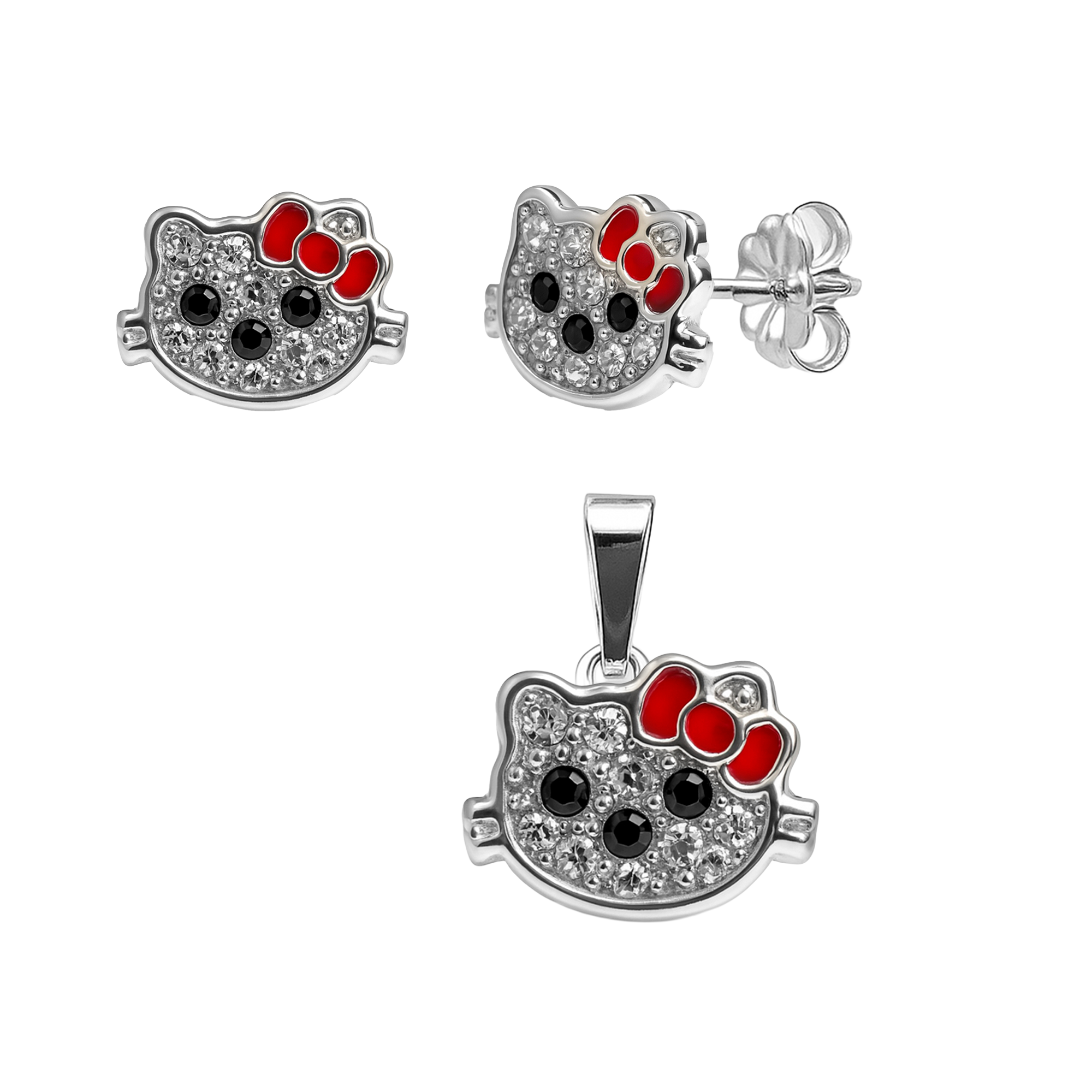 Juego Economico Inspirado Kitty con Cristales Plata .925