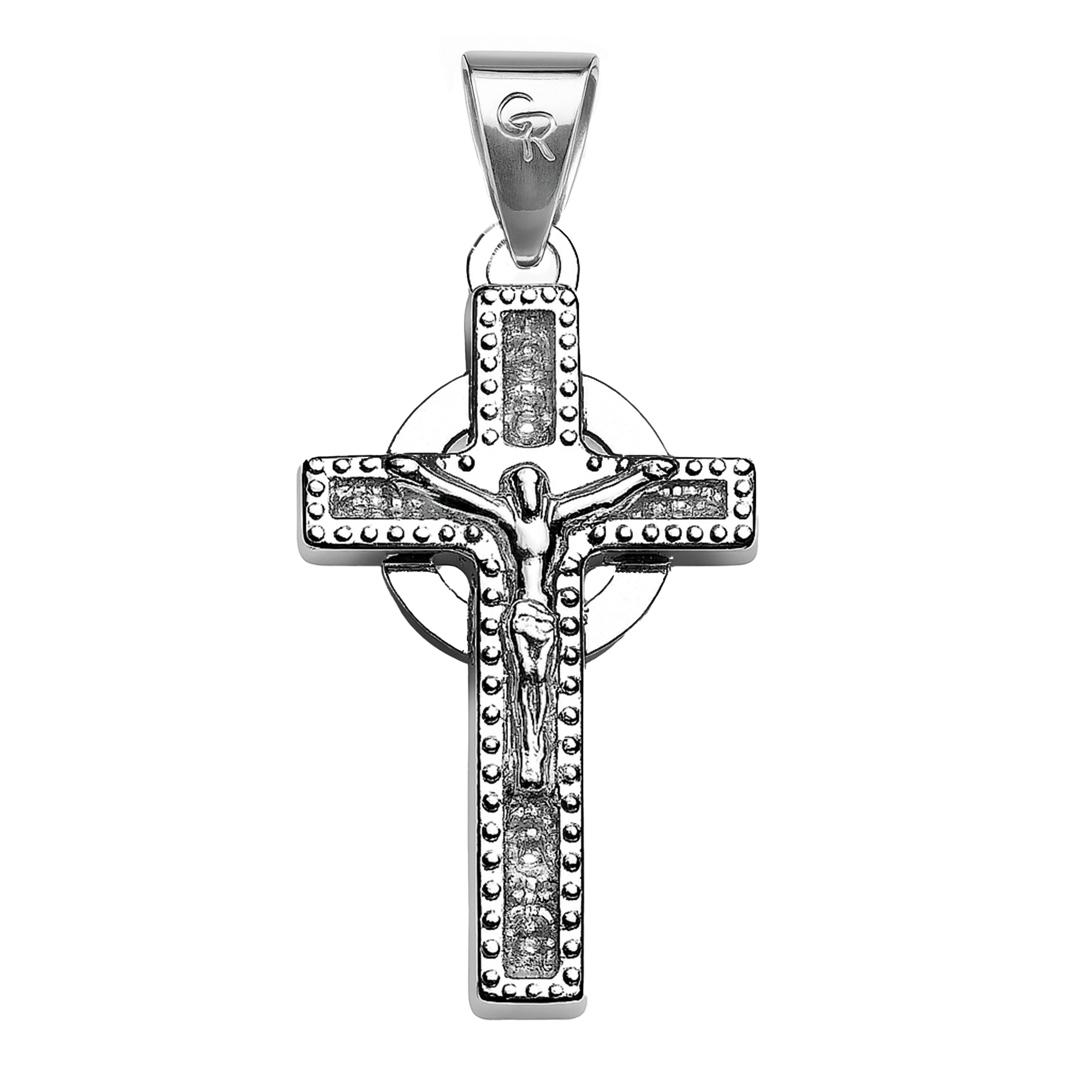 Dije Crucifijo con Aro Liso y Micro Circonias Plata .925