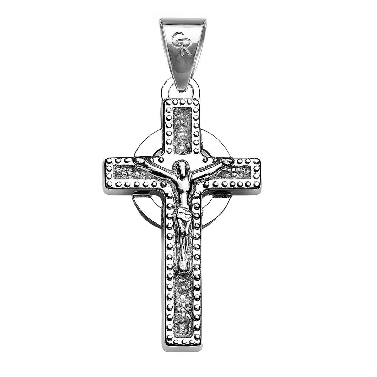 Dije Crucifijo con Aro Liso y Micro Circonias Plata .925