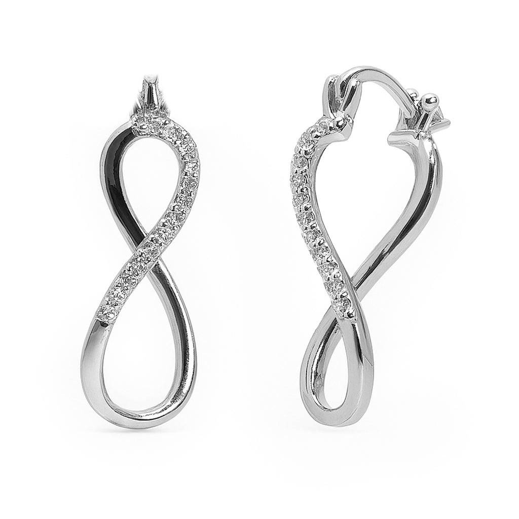 Arracada Infinito con Micro Circonias Plata .925 con Baño de Rodio