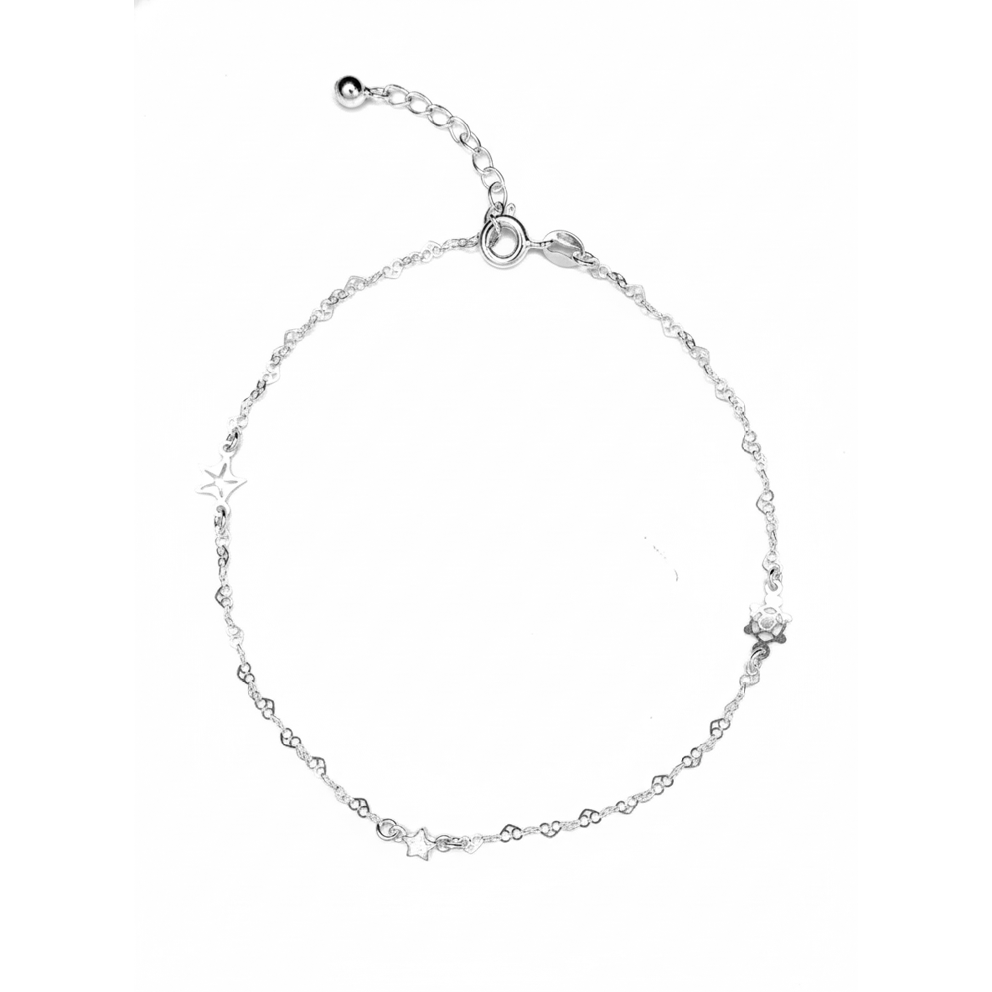 Tobillera Dijes Estrella con Circonia y Tortuga Lisa Plata .925
