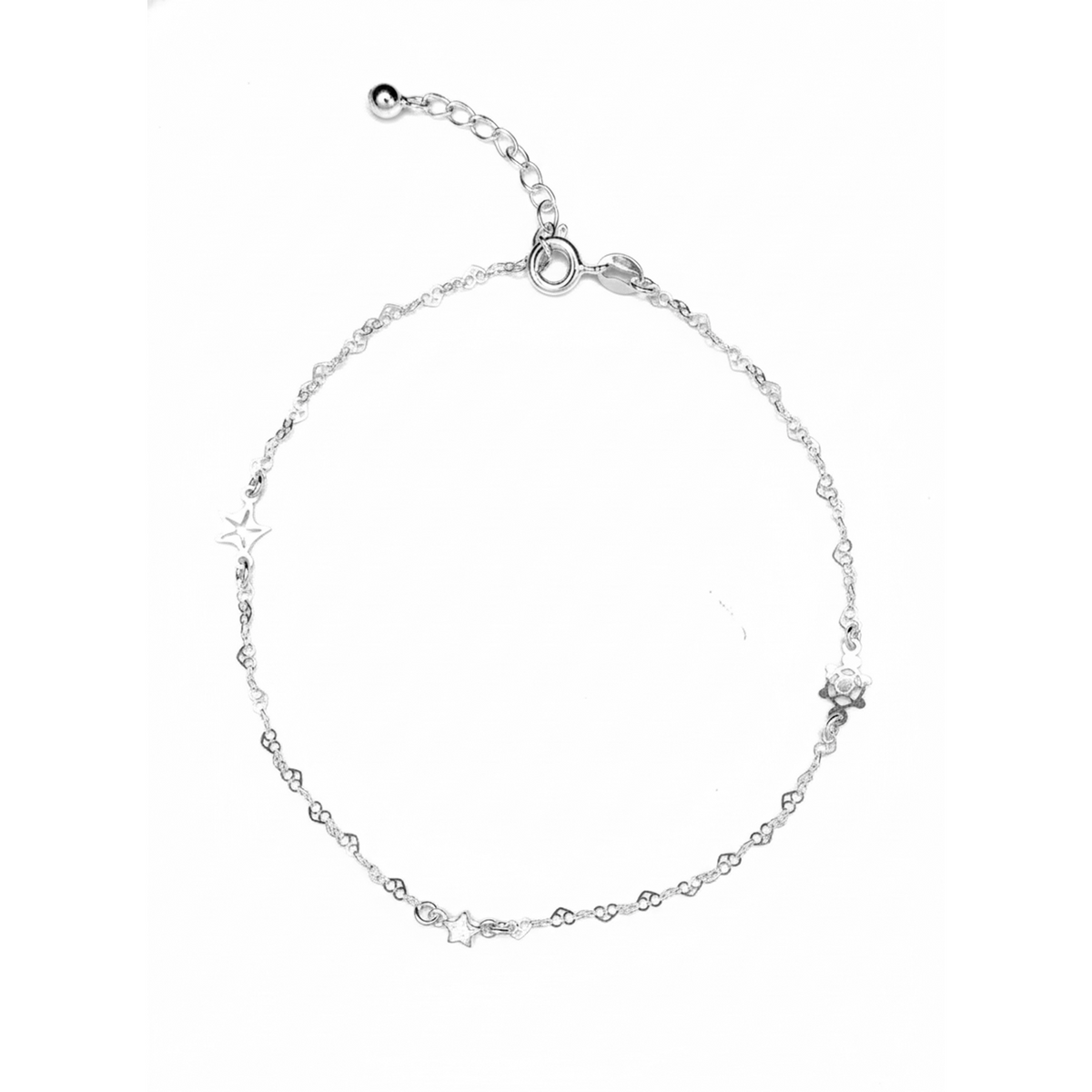 Tobillera Dijes Estrella con Circonia y Tortuga Lisa Plata .925