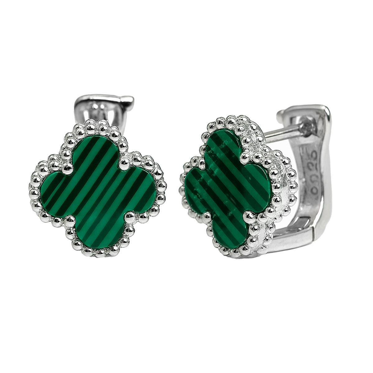 Arete Huggies Flor Inspirado Van C con Piedras Naturales Plata .925 con Baño de Rodio