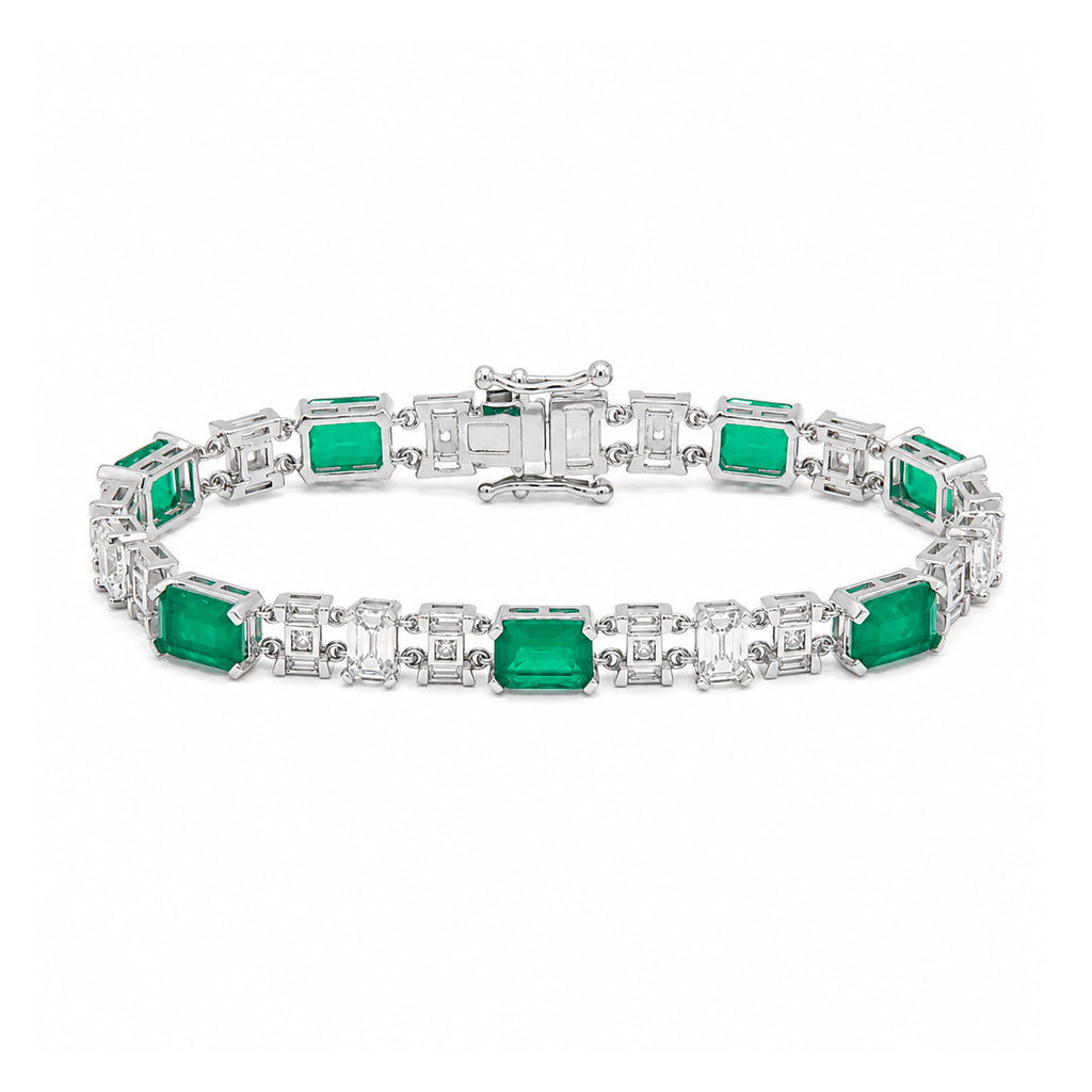 Pulsera Turmalina Rectangulos con Circonias Baguette Blancas, Plata .925 con Baño de Rodio