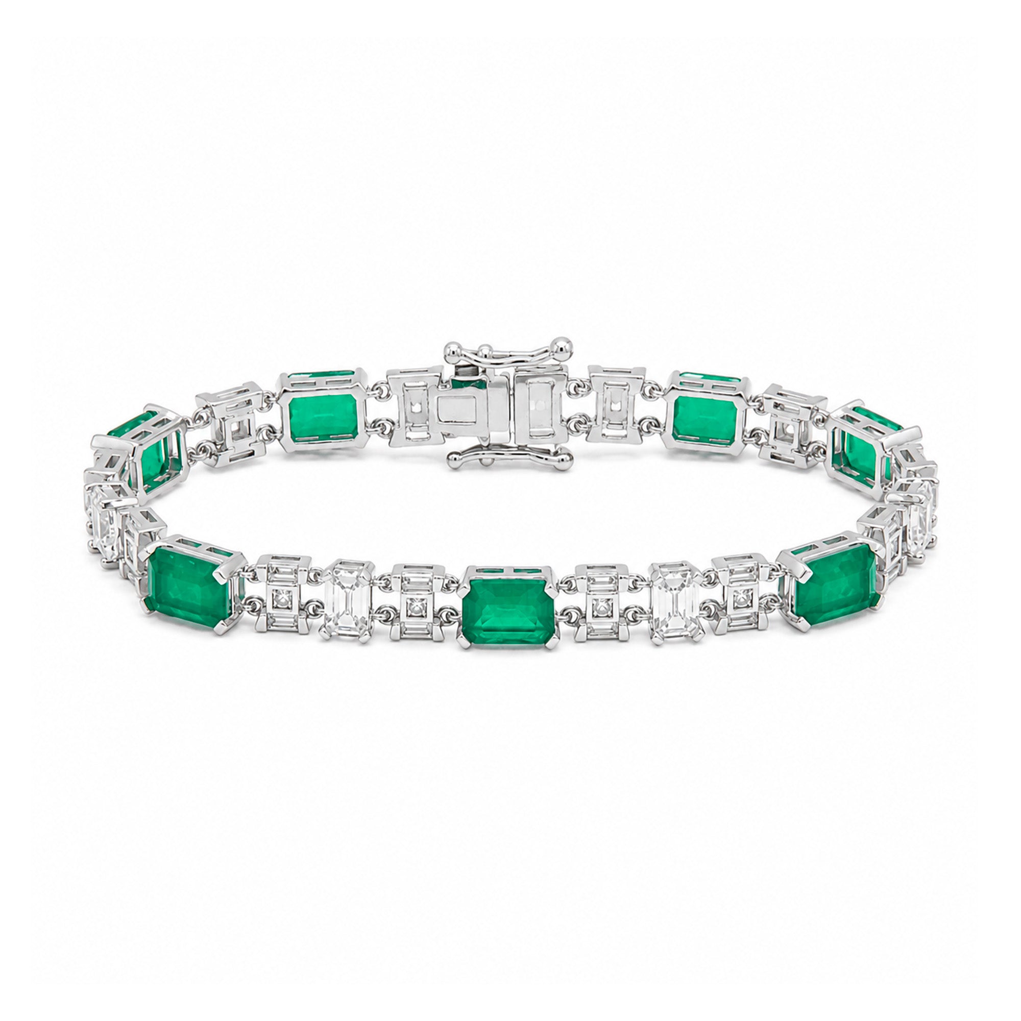 Pulsera Turmalina Rectangulos con Circonias Baguette Blancas, Plata .925 con Baño de Rodio
