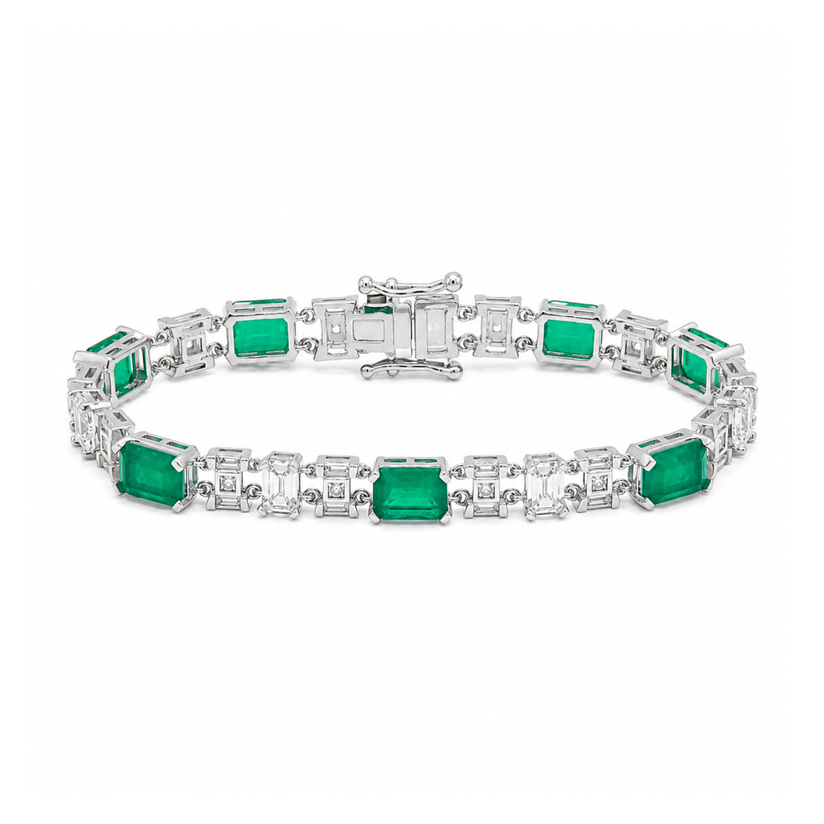 Pulsera Turmalina Paraiba Rectangulos con Circonias Baguette, Plata .925 con Rodio