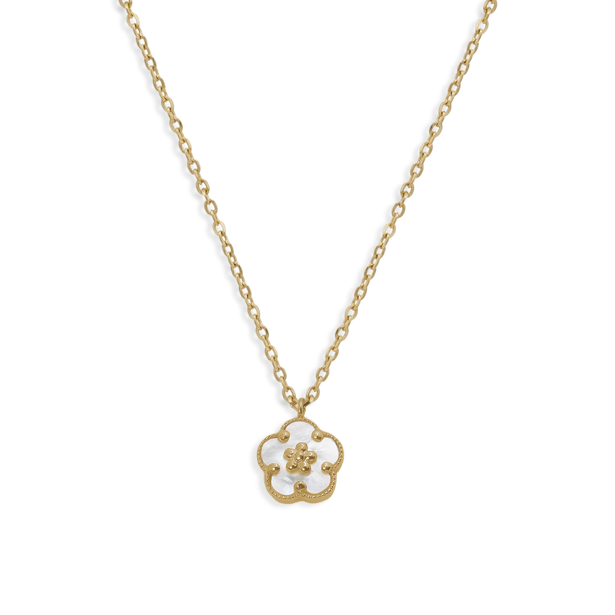 Collar Inspirado Van C Flor Madre Perla Oro 10K