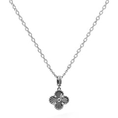 Collar Flor Inspirado Van C Flor Diamantada Con Bandola de Micro Circonias Plata .925 con Rodio