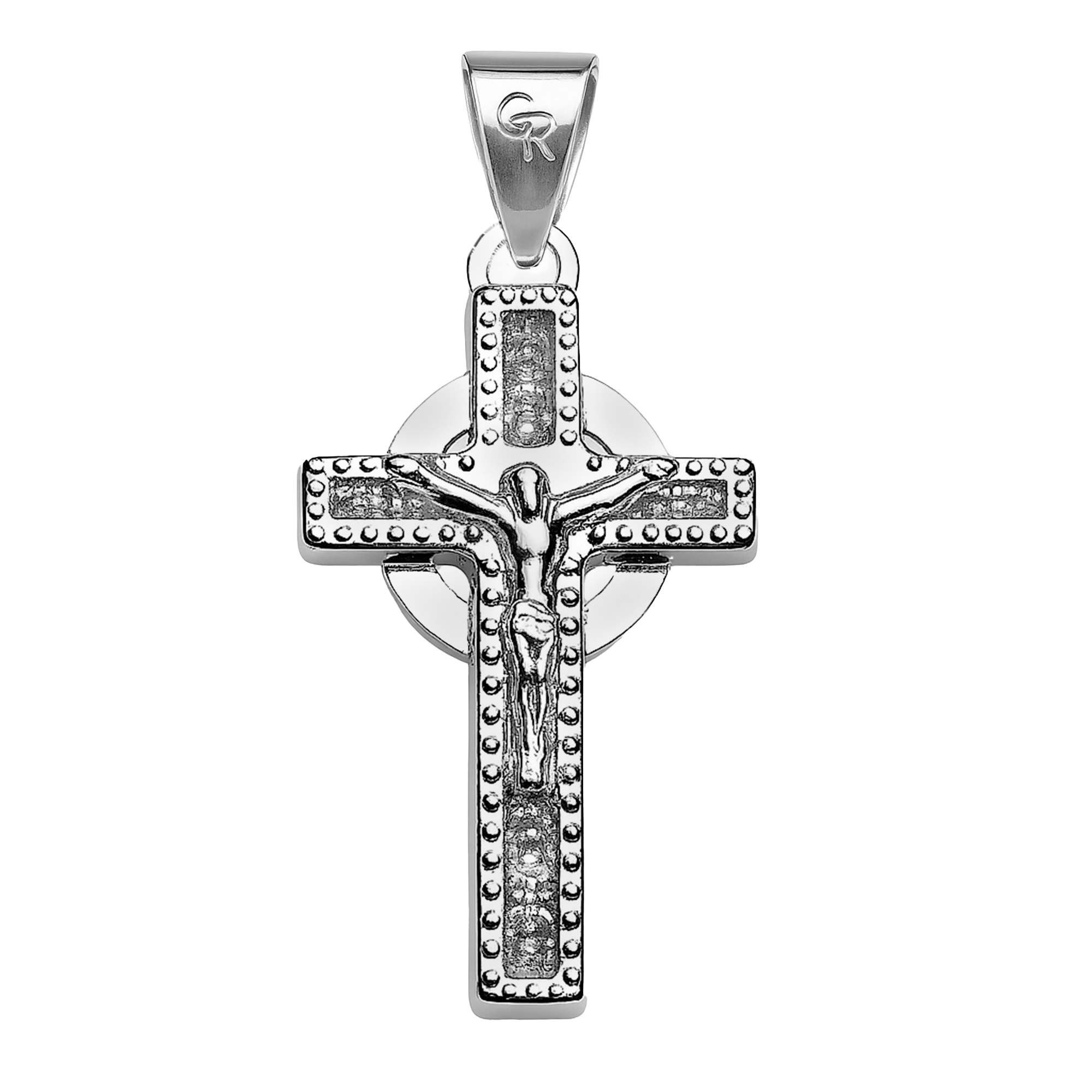 Dije Crucifijo con Aro Liso y Micro Circonias Plata .925