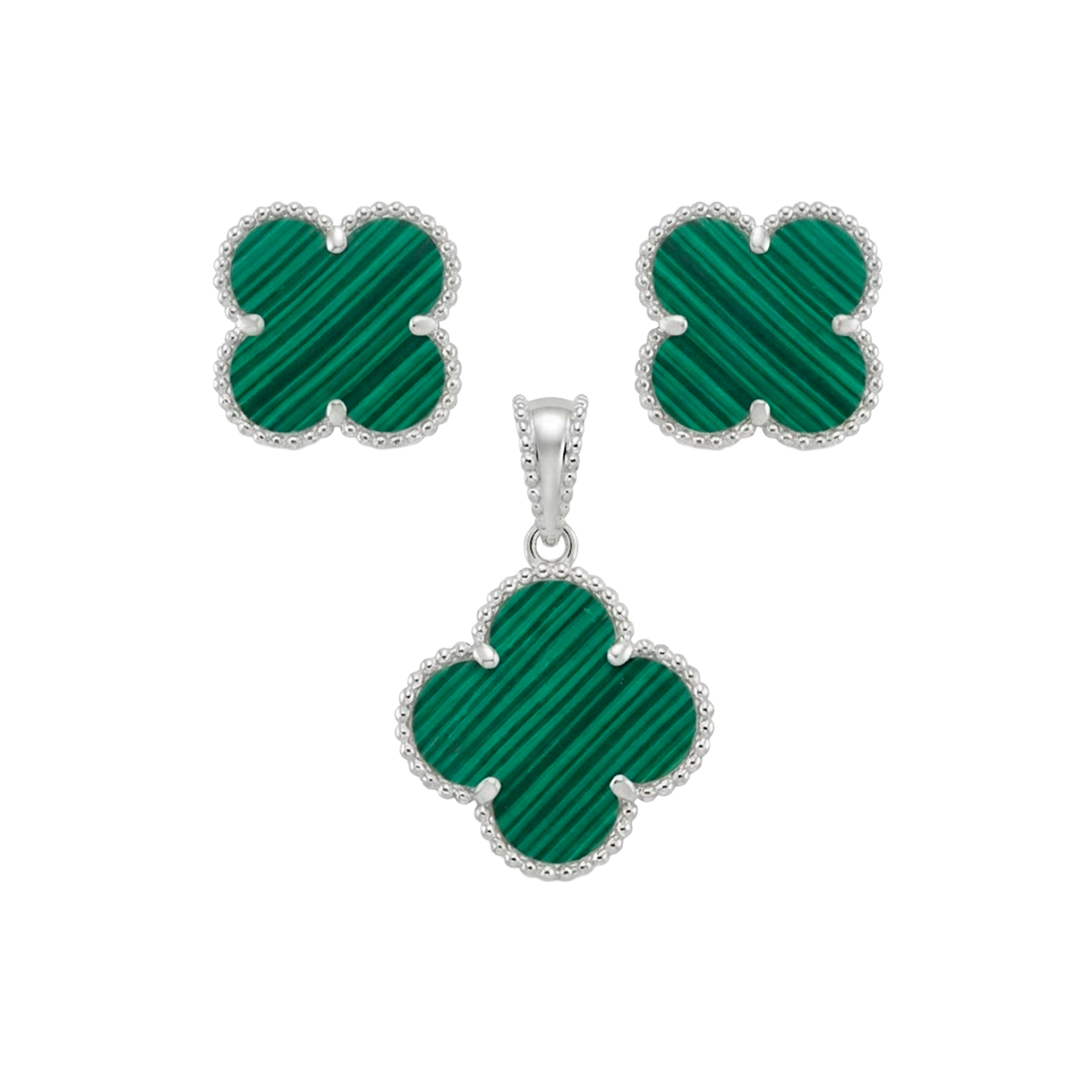 Juego Flor Inspirado Van C Grande Piedras Naturales Plata .925 con Rodio