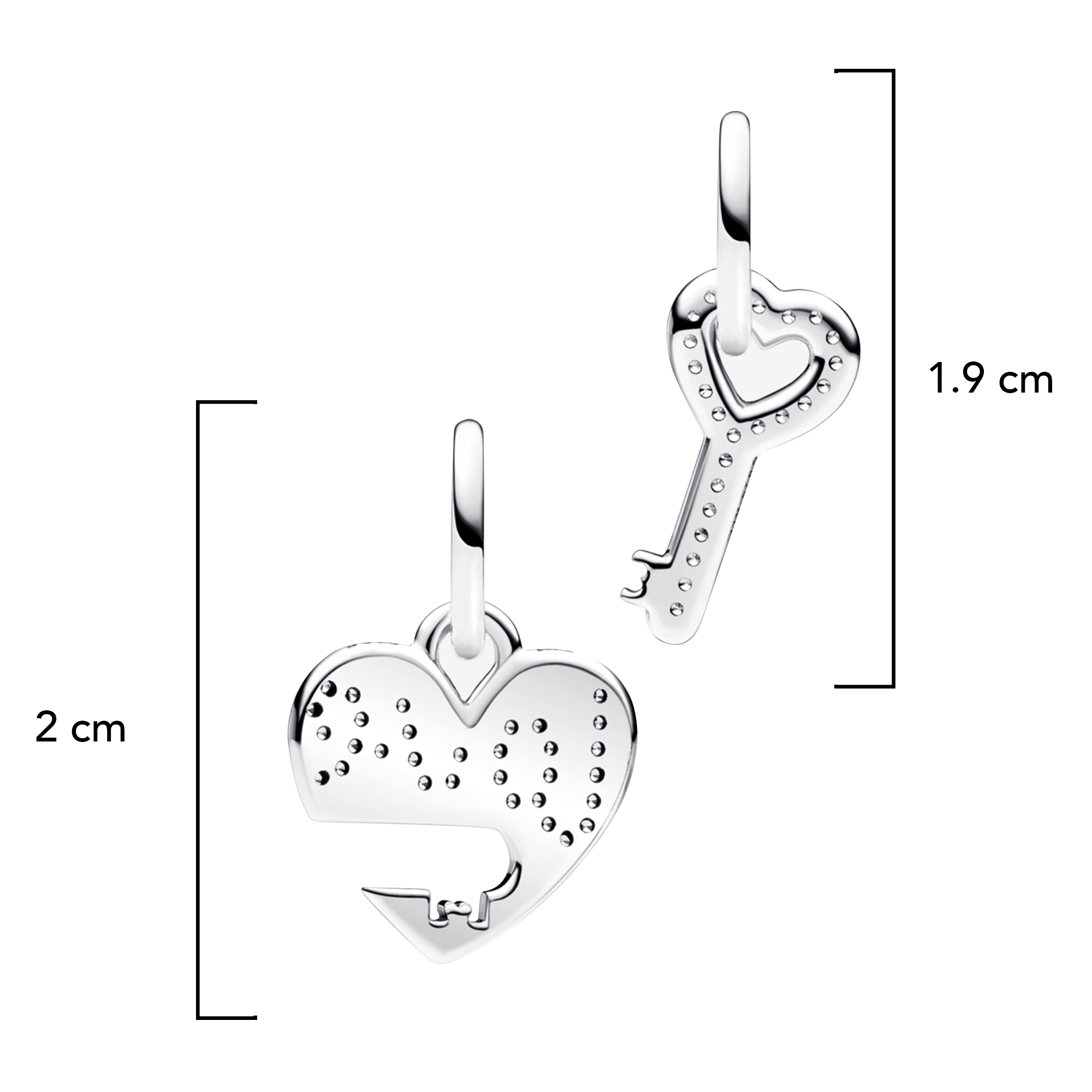 Charm Inspirado Pan 1:1 Corazón Con Llave y Micro Circonias Plata .925