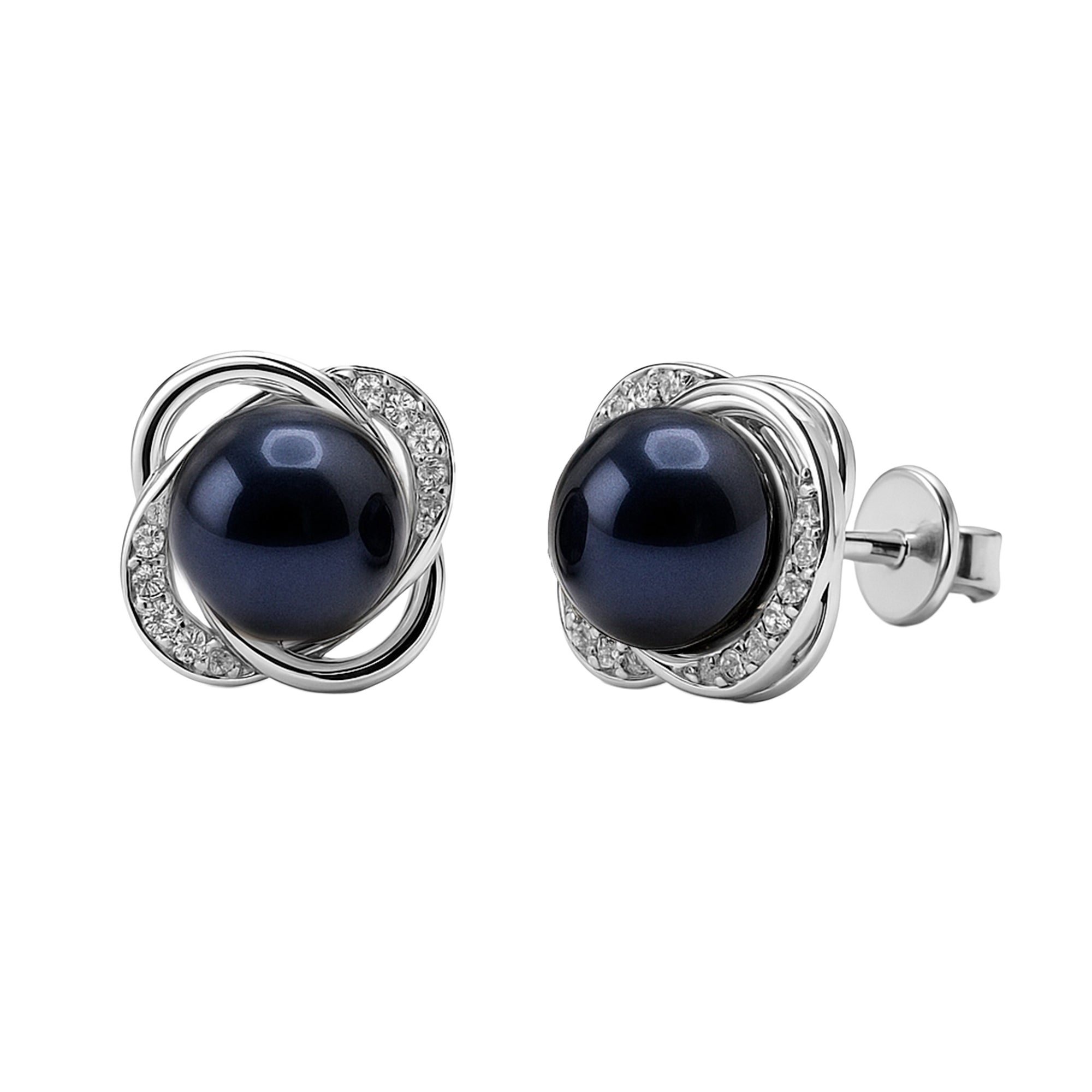 Arete Broquel Flor co Perla Río, Plata .925 con Baño de Rodio