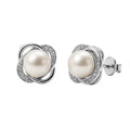 Arete Broquel Flor co Perla Río, Plata .925 con Baño de Rodio