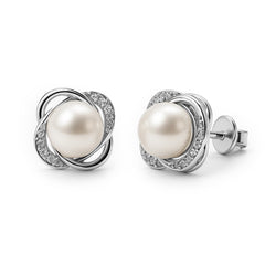 Broquel Flor con Madre Perla Plata .925 con Rodio