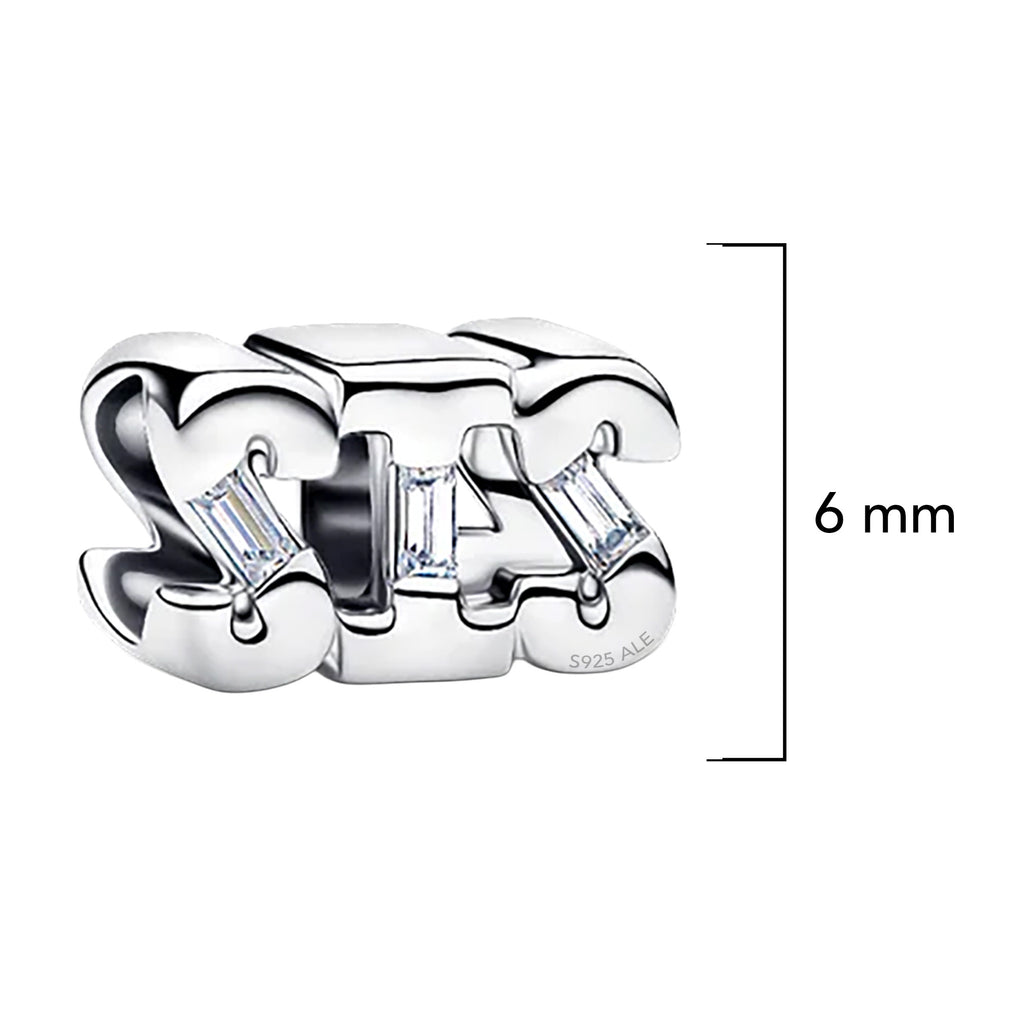 Charm Inspirado Pan 1:1 SIS con Circonias Baguette, Plata .925