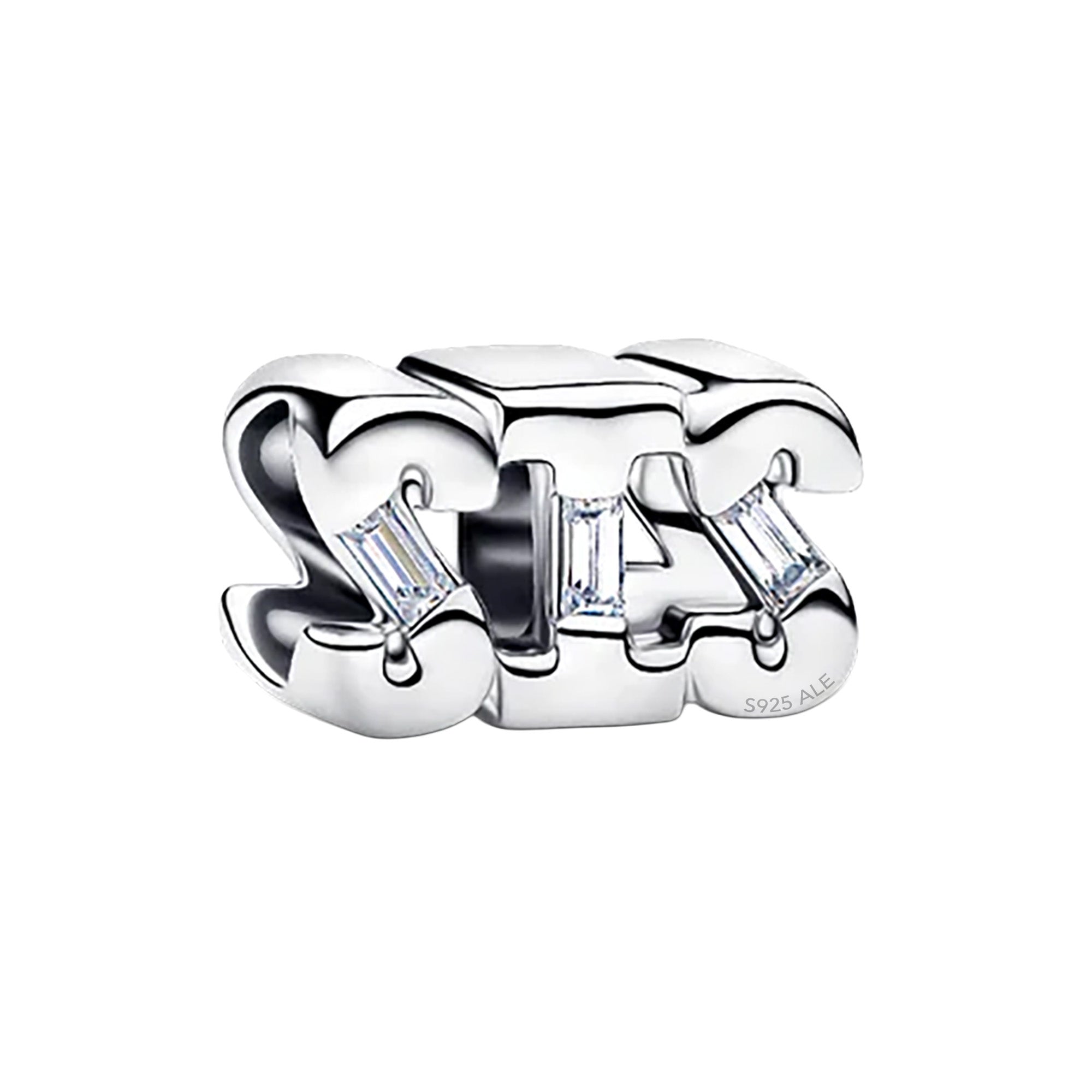 Charm Inspirado Pan 1:1 SIS con Circonias Baguette, Plata .925