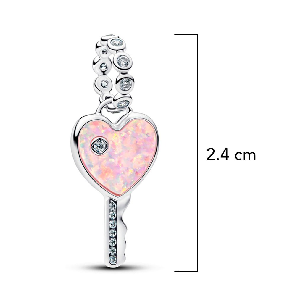 Charm Inspirado Pan 1:1 Llave de Corazón con Opalina Rosa, Plata .925