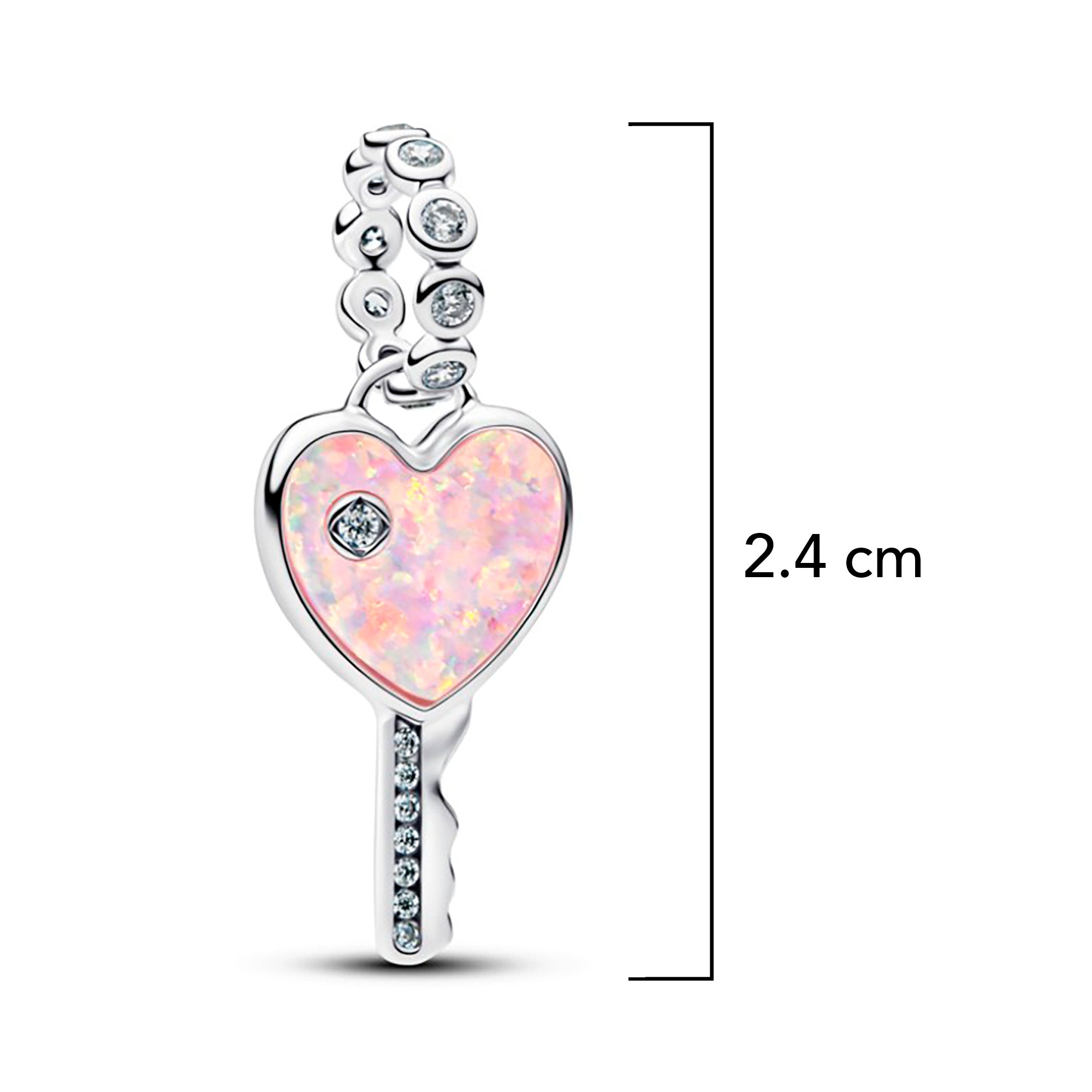Charm Inspirado Pan 1:1 Llave de Corazón con Opalina Rosa, Plata .925