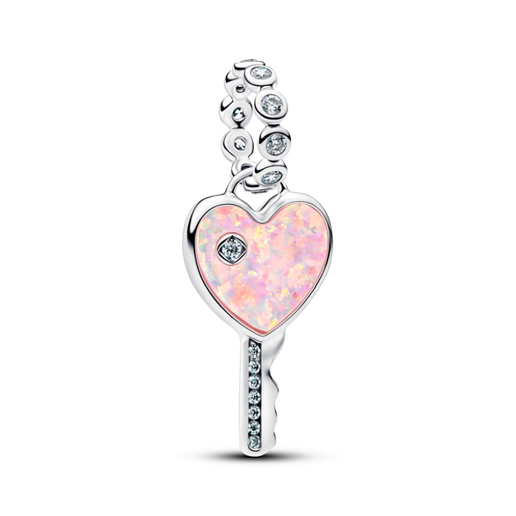 Charm Inspirado Pan 1:1 Llave de Corazón con Opalina Rosa, Plata .925