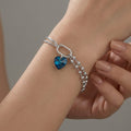 Pulsera Doble Cadena Cubana y Bolitas Lisas con Swarovski Azul Plata .925