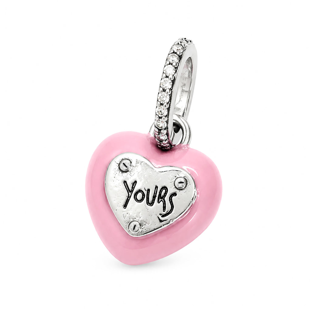 Charm Inspirado Pan 1:1 Corazón Rosa Yours, Plata .925