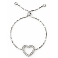 Pulsera con Silueta de Corazón con Micro Circonias y Cadena Cubito Plata .925 con Rodio