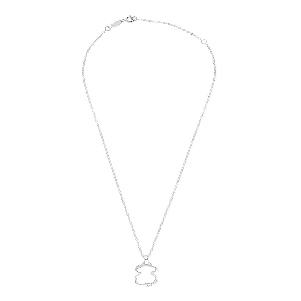 Collar Osos 1:1 Silueta de Oso Plata .925 con Baño de Rodio