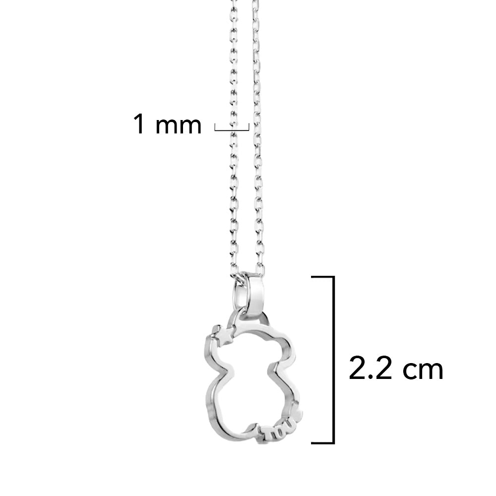 Collar Osos 1:1 Silueta de Oso Plata .925 con Baño de Rodio