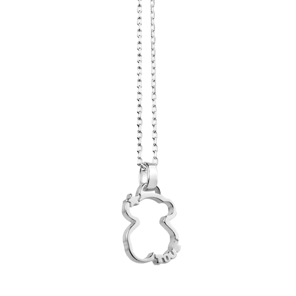 Collar Osos 1:1 Silueta de Oso Plata .925 con Baño de Rodio