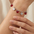 Pulsera Corazones Swarovski Rojos con Cadena Eslabones Plata .925