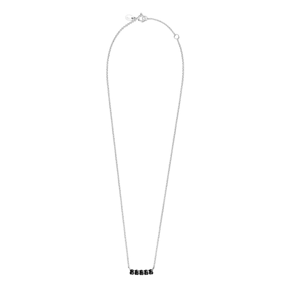 Collar Osos 1:1 5 Osos Ónix Negro Plata .925 con Baño de Rodio