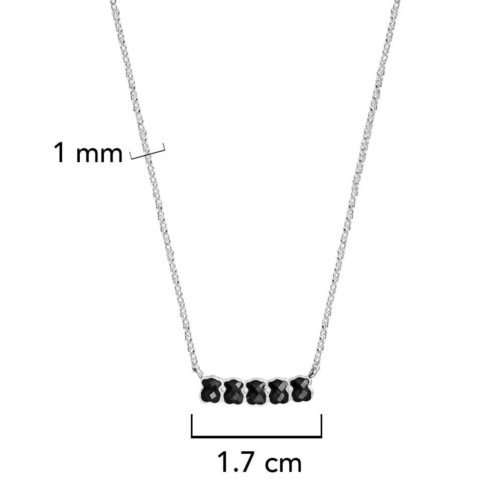 Collar Osos 1:1 5 Osos Ónix Negro Plata .925 con Baño de Rodio
