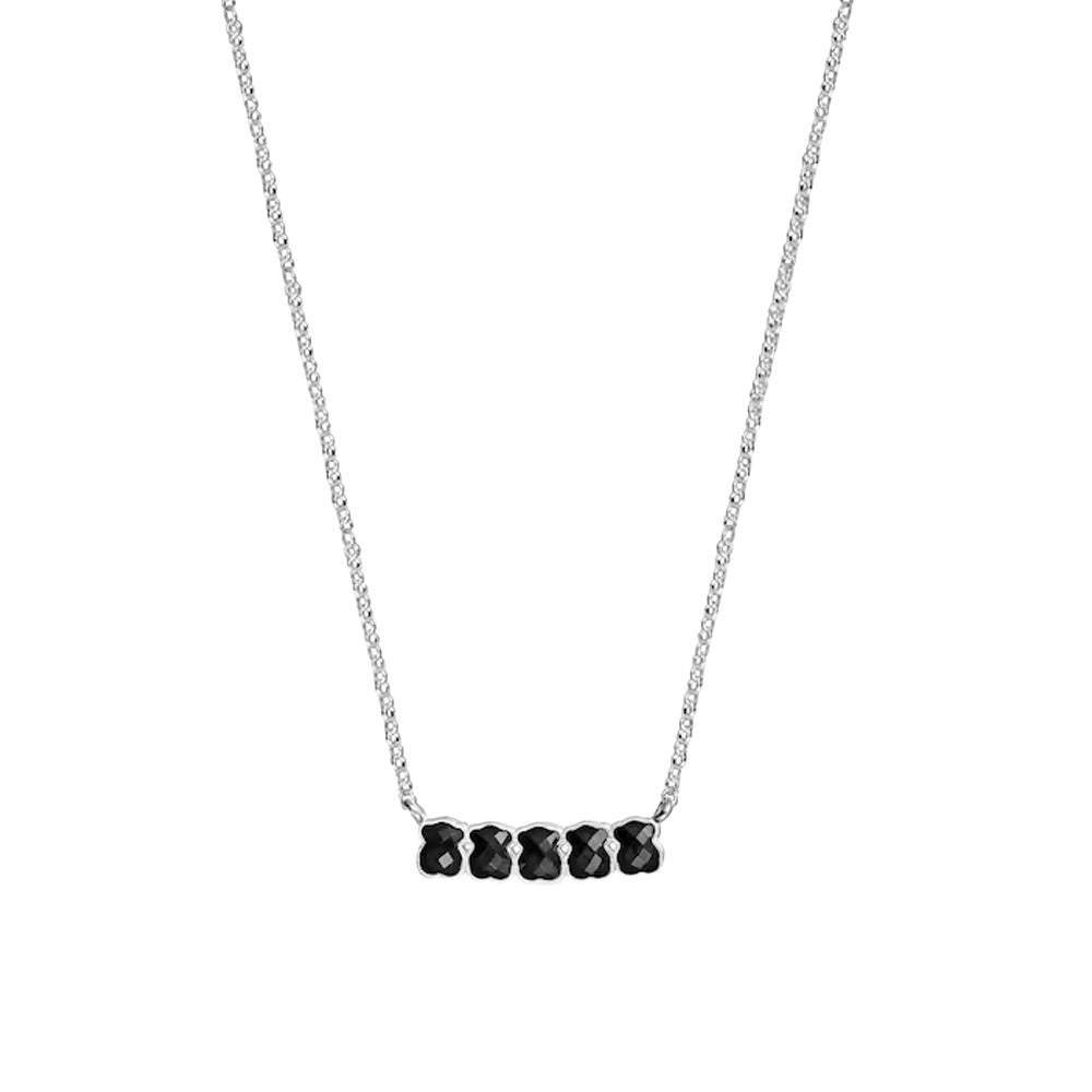 Collar Osos 1:1 5 Osos Ónix Negro Plata .925 con Baño de Rodio