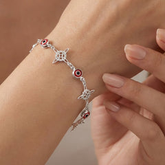 Pulsera Nudo de Bruja con Ojo Turco Rojo Plata .925