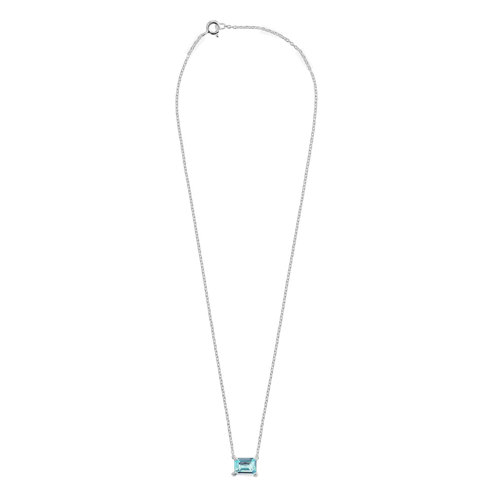 Collar Osos 1:1 Circonia Azul Celeste Plata .925 con Baño de Rodio