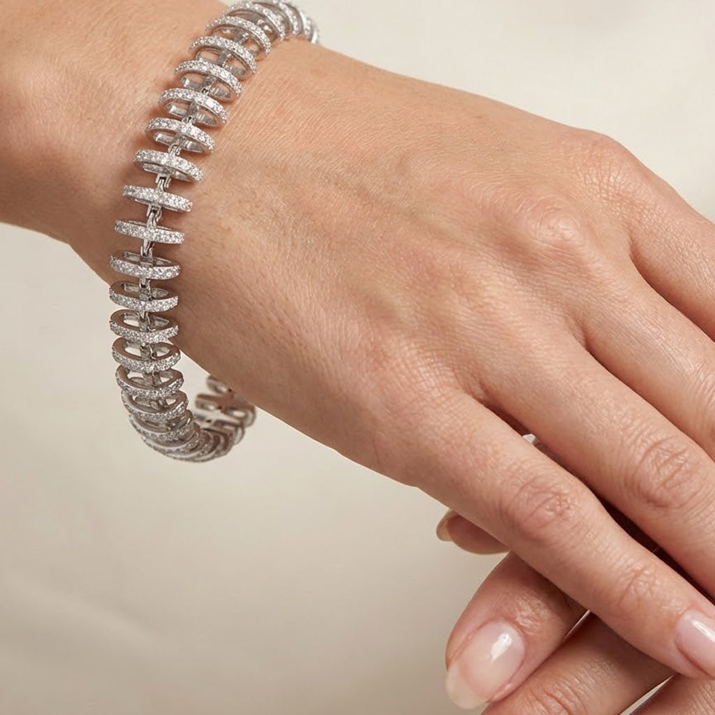 Pulsera con Micro Circonias y Broche Plata .925 con Baño de Rodio