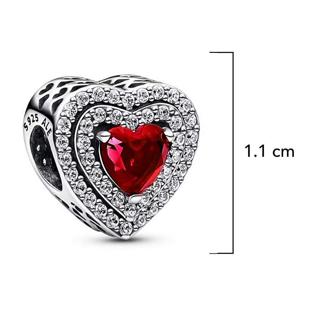 Charm Inspirado Pan 1:1 Corazón Rojo con Circonia y Micro Circonias, Plata .925
