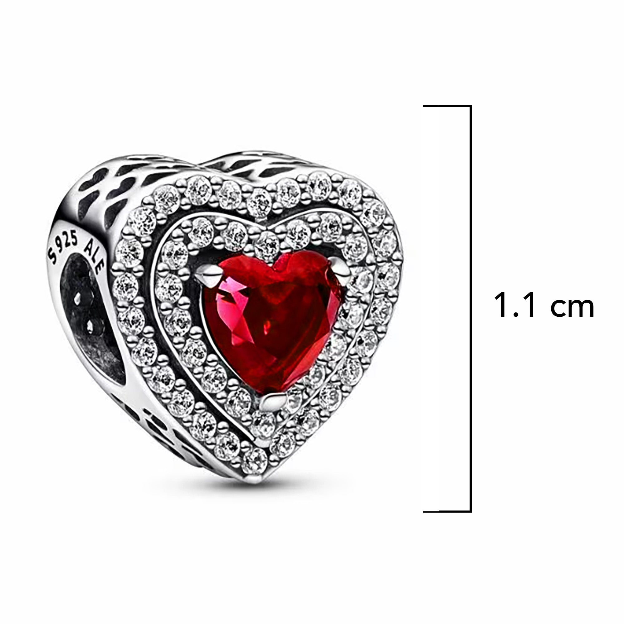 Charm Inspirado Pan 1:1 Corazón Rojo con Circonia y Micro Circonias, Plata .925