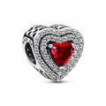 Charm Inspirado Pan 1:1 Corazón Rojo con Circonia y Micro Circonias, Plata .925