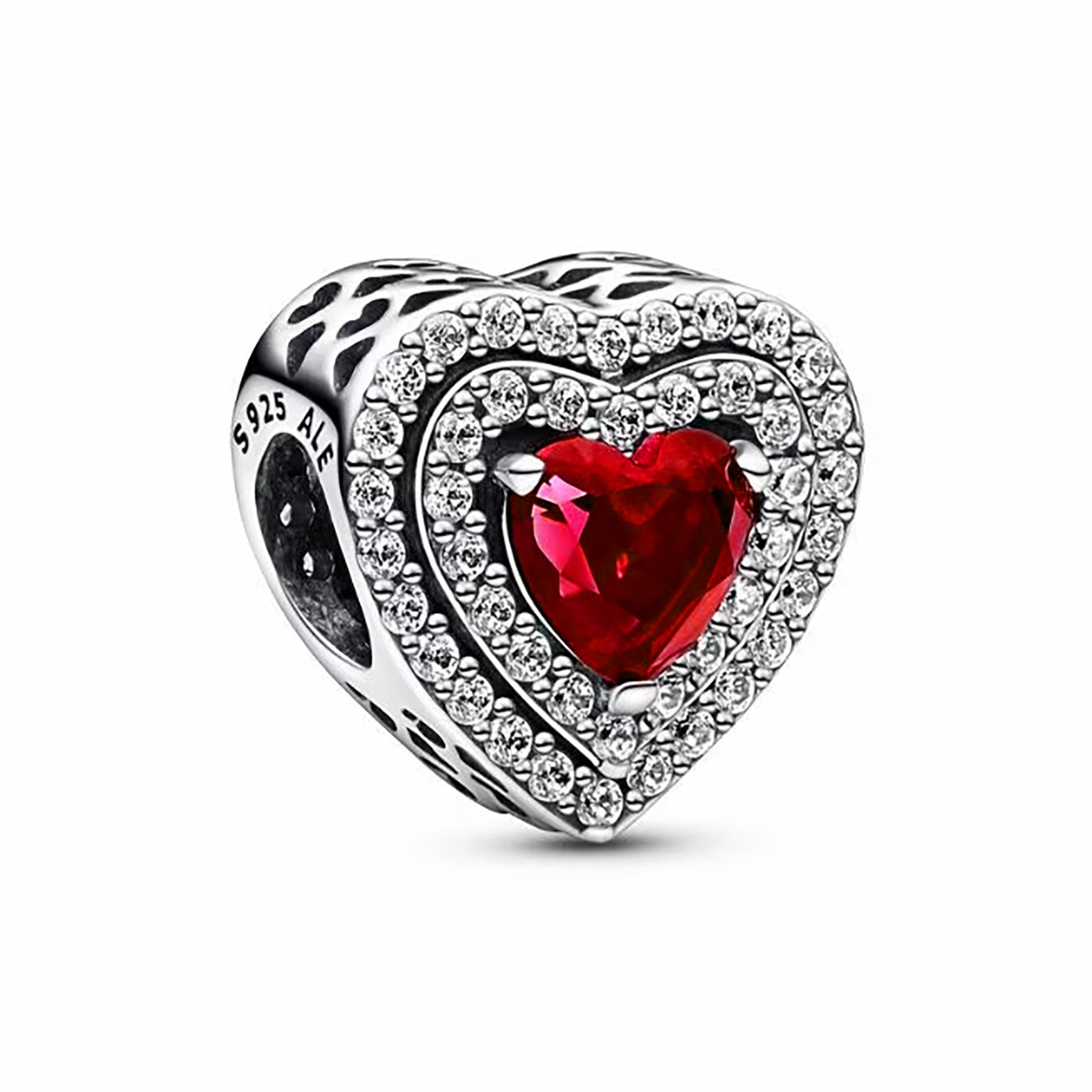 Charm Inspirado Pan 1:1 Corazón Rojo con Circonia y Micro Circonias, Plata .925