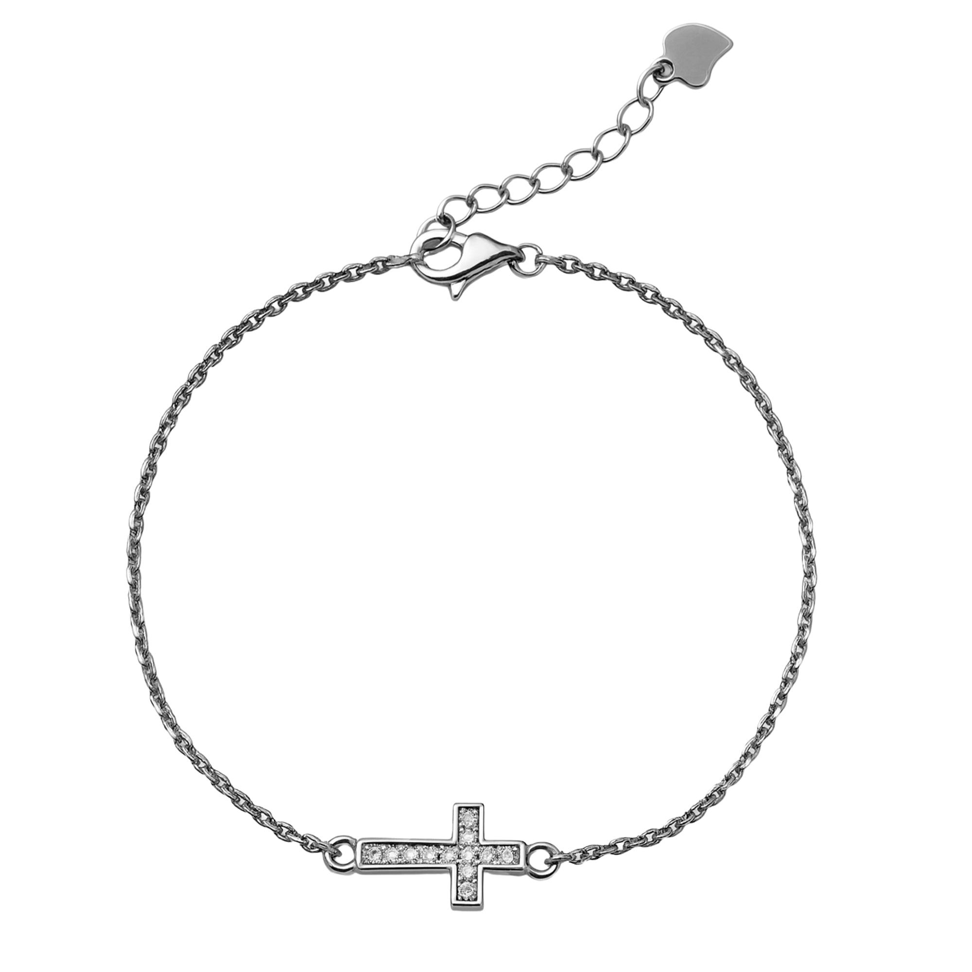 Pulsera con Cruz y Micro Circonias Plata .925 con Baño de Rodio