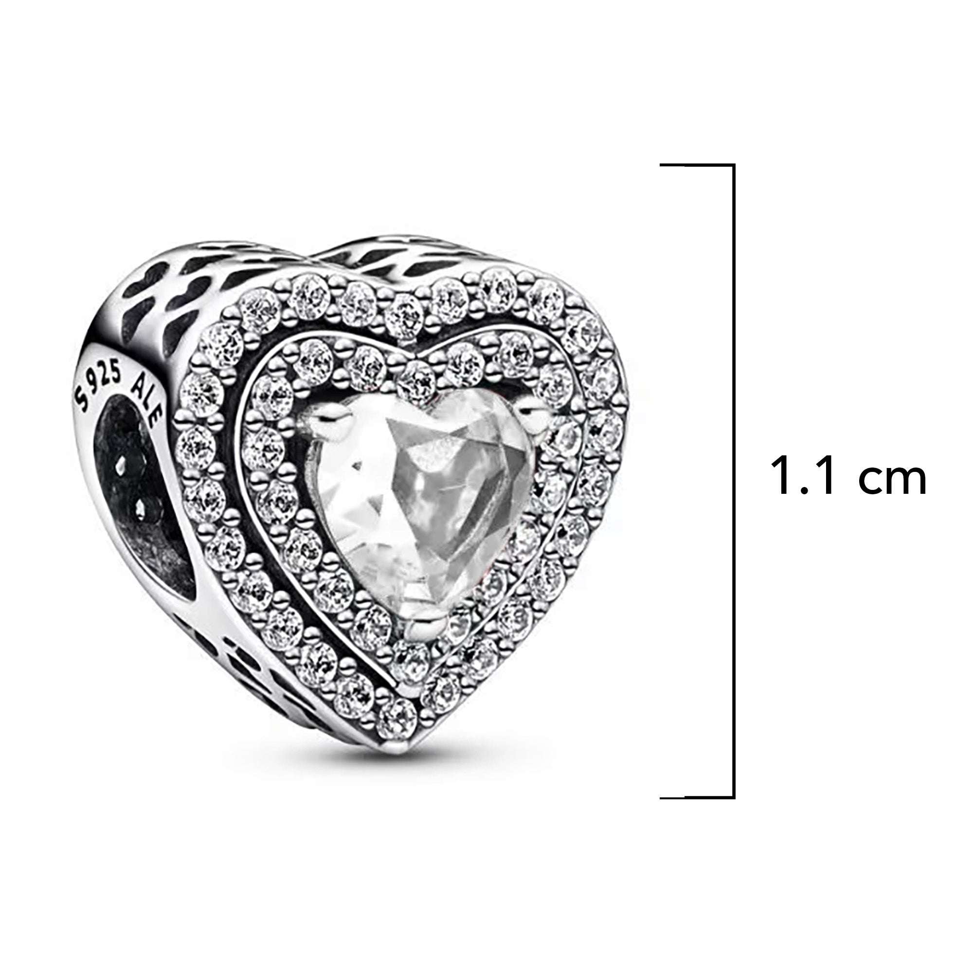 Charm Inspirado Pan 1:1 Corazón con Circonia y Micro Circonias, Plata .925