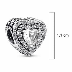 Charm Inspirado Pan 1:1 Corazón con Circonia y Micro Circonias, Plata .925