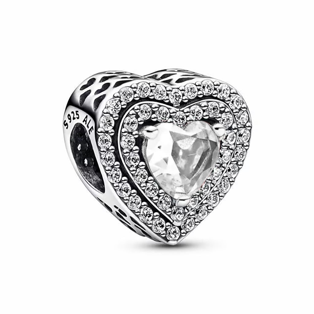 Charm Inspirado Pan 1:1 Corazón con Circonia y Micro Circonias, Plata .925